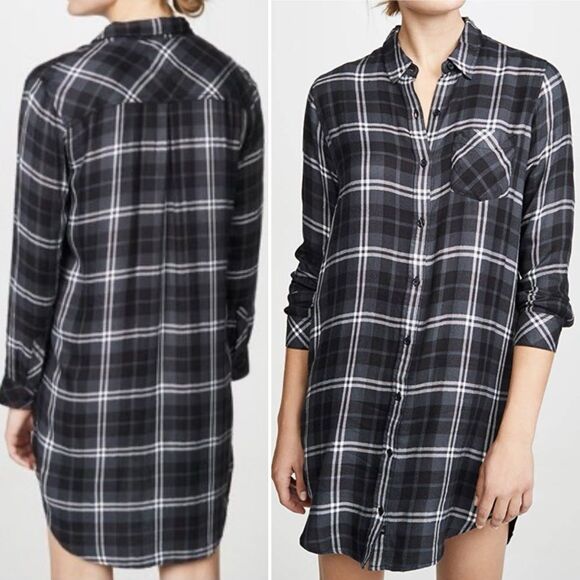 Rails Bianca Shirt Dress Onyx Slate Gray & White Plaid Button Front Size Small - Picture 13 of 13